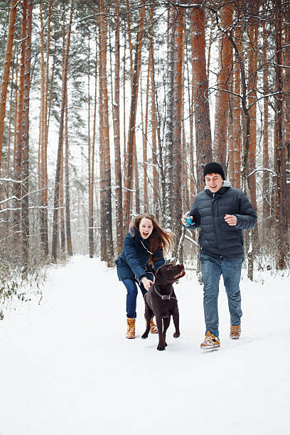 istock Young Couple with a Dog Having Fun in Winter 498771366