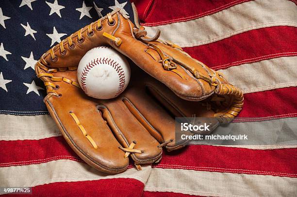 Baseball Glove On An American Flag Stock Photo - Download Image Now - Activity, American Culture, American Flag