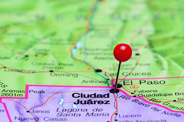 Ciudad Juarez pinned on a map of Mexico Photo of pinned Ciudad Juarez on a map of Mexico. May be used as illustration for traveling theme. ciudad juarez photos stock pictures, royalty-free photos & images