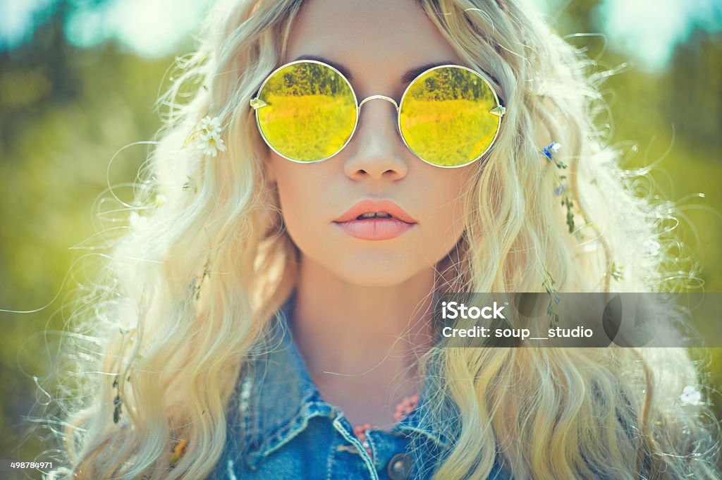 Outdoor portrait of young hippie woman Fashion portrait of young hippie woman in summer sunny day Hippie Stock Photo