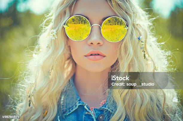 Outdoor Portrait Of Young Hippie Woman Stock Photo - Download Image Now - Hippie, Sunglasses, Women