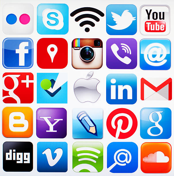 iconos de redes sociales - flickr editorial communications technology computers fotografías e imágenes de stock