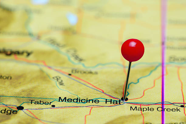 istock Medicine Hat pinned on a map of Canada 498794856