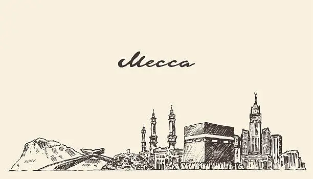 Vector illustration of Mecca skyline vector illustration hand drawn
