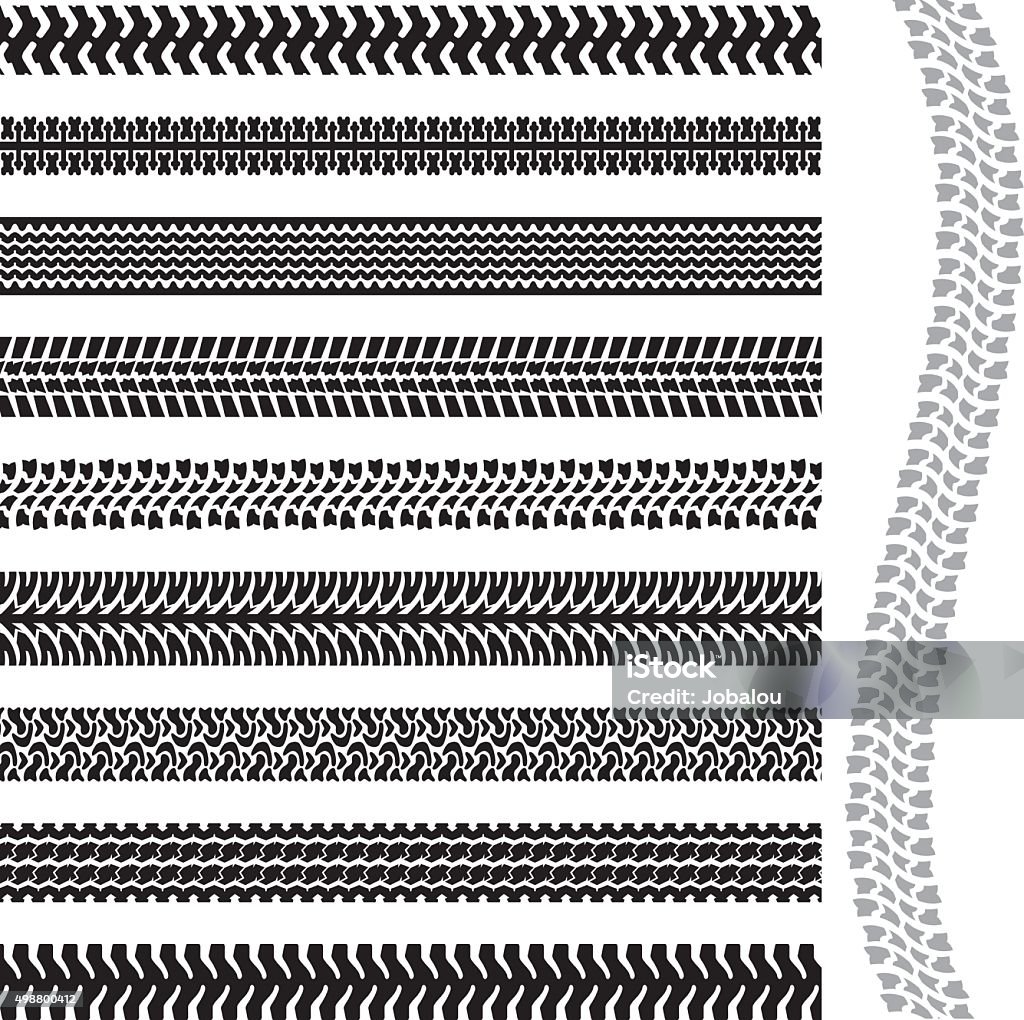 Tire Marks Trails Vector illustration with a set of cars, motorcycles, tractors, trucks wheel tracks. Cycling stock vector
