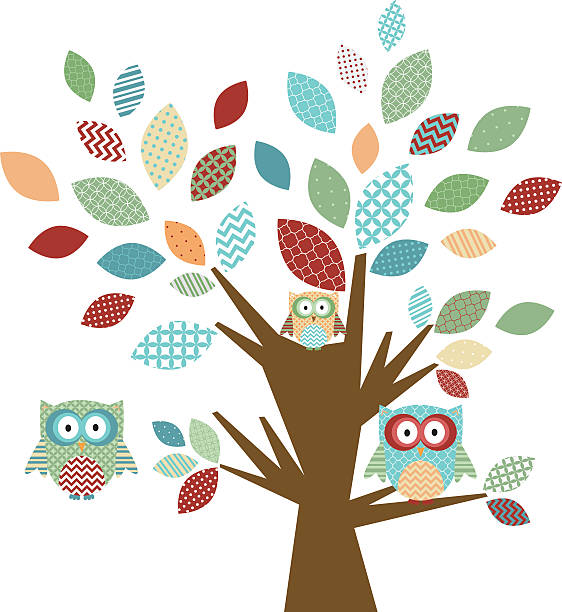 ilustrações de stock, clip art, desenhos animados e ícones de bonito coruja e árvore - owl baby shower spring young animal