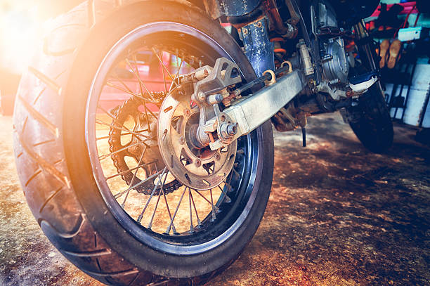 close up of motorcycle wheel, focus tyre