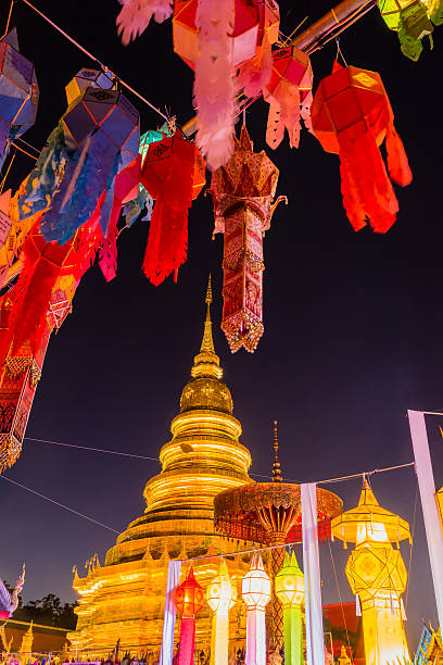 istock Gold pagoda and lantern hung up on the rail 498807948