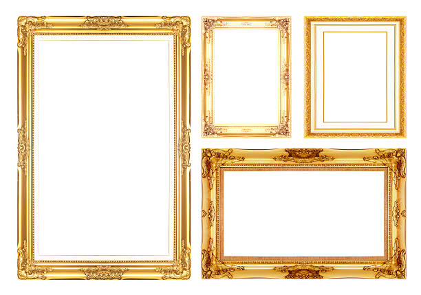oro antiguo, los marcos de los cuadros. aislado sobre fondo blanco - gold antique old fashioned retro revival fotografías e imágenes de stock