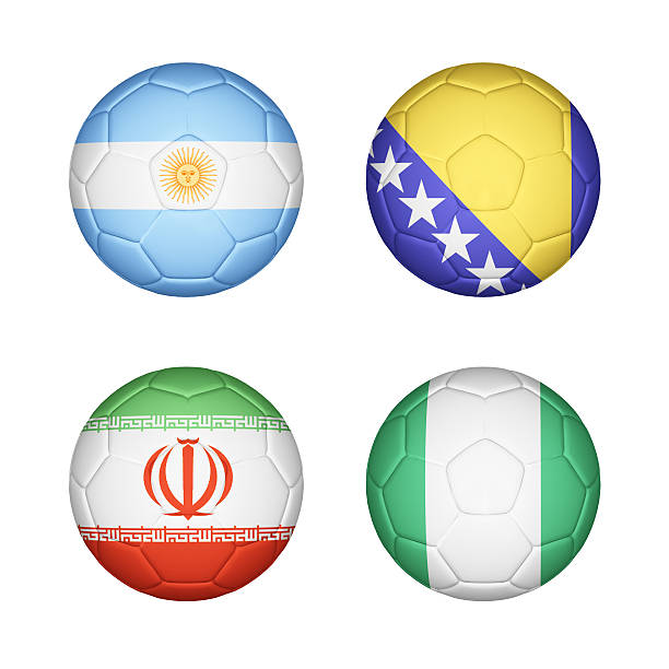 istock Set 4 of soccer balls mapping with country flags 498811949