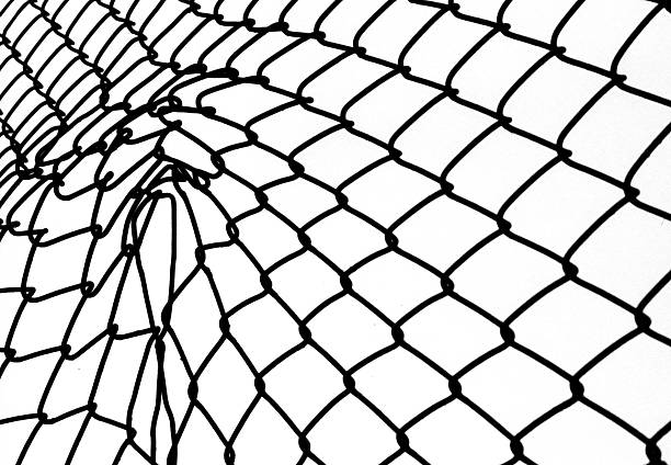istock Chain Link Fence in High Contrast Black and White. 498812223