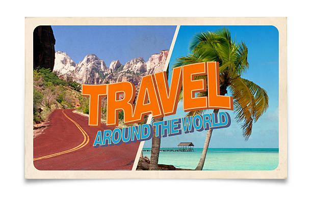 Old travel vintage postcard with 60' and 70' design style. This is a retro style designed postcard: all images and information on postcard are my own work.