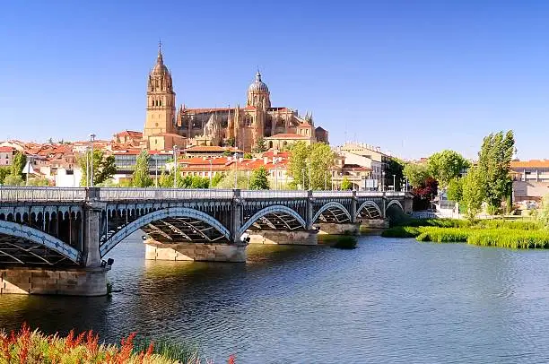 View Salamanca cathedral fron the Tormes river.