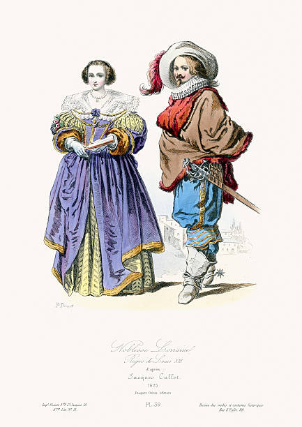 ilustraciones, imágenes clip art, dibujos animados e iconos de stock de renaissance moda-nobles de lorraine - 17th century style