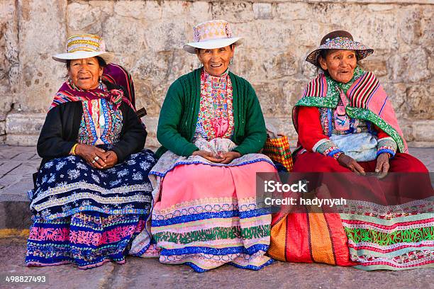 Peruvian Women In National Clothing Chivay Peru Stock Photo - Download Image Now - Peru, People, Peruvian Ethnicity
