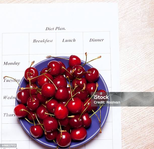 Plate With Fresh Ripe Berries Cherries And Diet Plan Stock Photo - Download Image Now