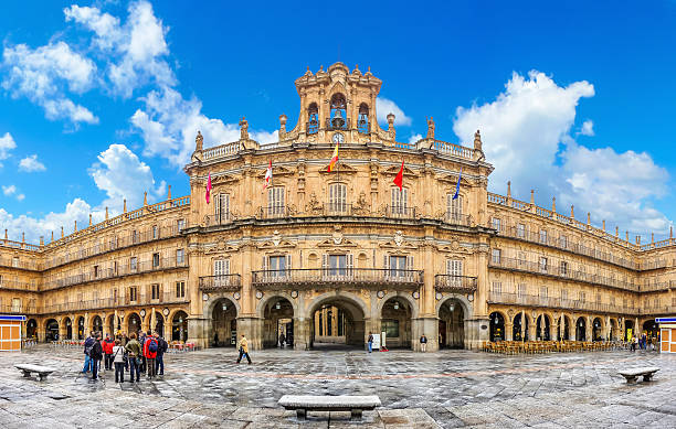 Famous historic Plaza Mayor in Salamanca, Castilla y Leon, Spain stock photo