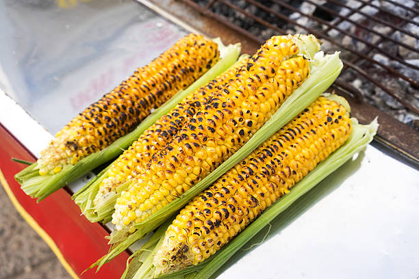 유기 그릴에 구운 콘 준비하셨습니까 먹거리 - grilled corn vegetable corn on the cob 뉴스 사진 이미지
