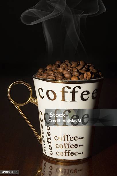 Coffee Beans In Ceramic White Cup 2 Stock Photo - Download Image Now - Addiction, Black Coffee, Brown