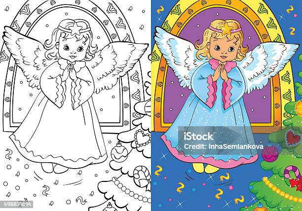 Coloring Book Of Christmas Angel Stock Illustration - Download Image Now - Angel, Coloring, Child