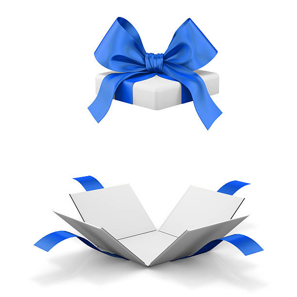 ouvrez la boîte-cadeau - gift blue gift box box photos et images de collection