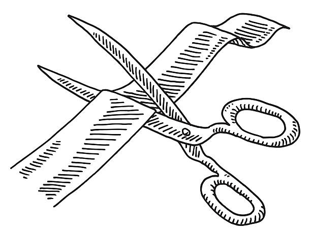 ножницы резки л�енты drawing - business opening beginnings ribbon cutting stock illustrations