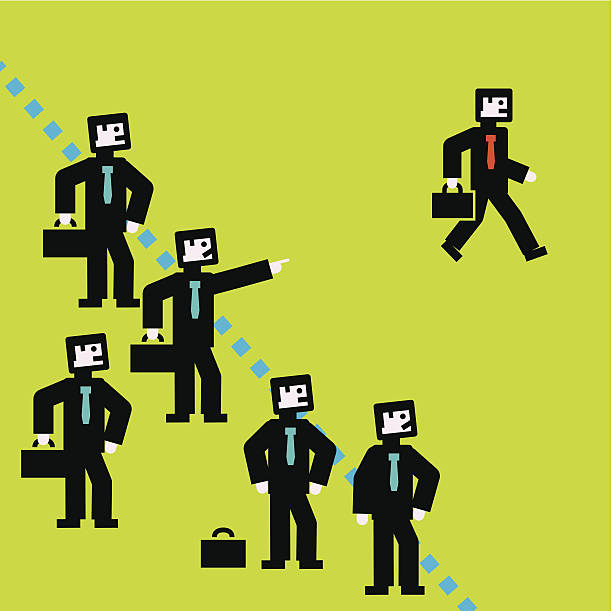 ilustrações, clipart, desenhos animados e ícones de linha de fronteira - leadership standing out from the crowd sports team individuality