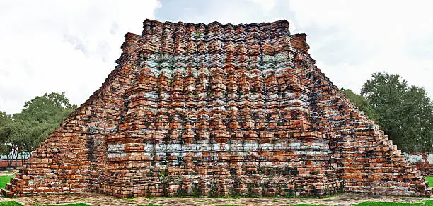 Ancient Architectural part, made with bricks, at Wat lokayasutharam Temple in Ayutthaya