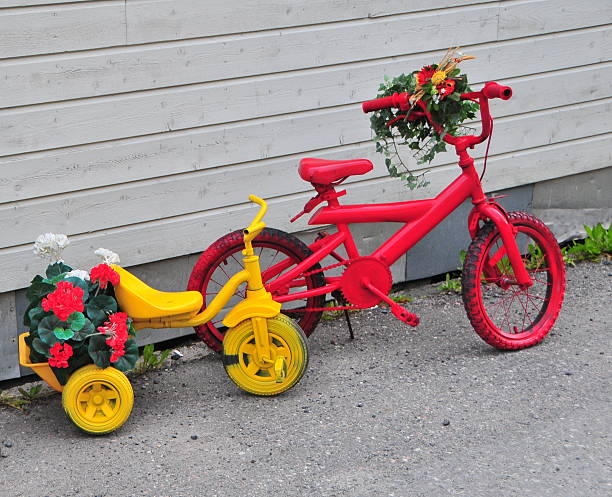 Painted children's bycicles stock photo