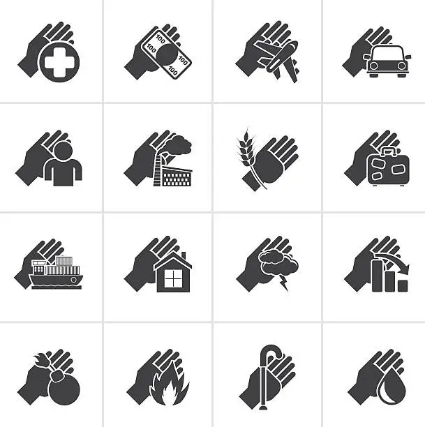 Vector illustration of Black Insurance and risk icons