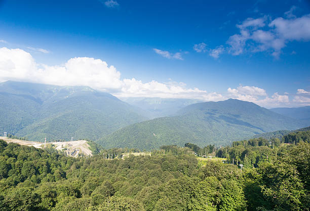 Mountain landscape Rosa Khutor in Krasnaya Polyana in the summer stock photo