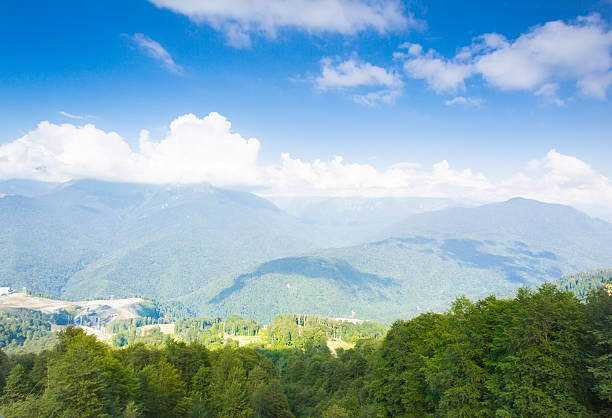 Mountain landscape Rosa Khutor in Krasnaya Polyana in the summer stock photo