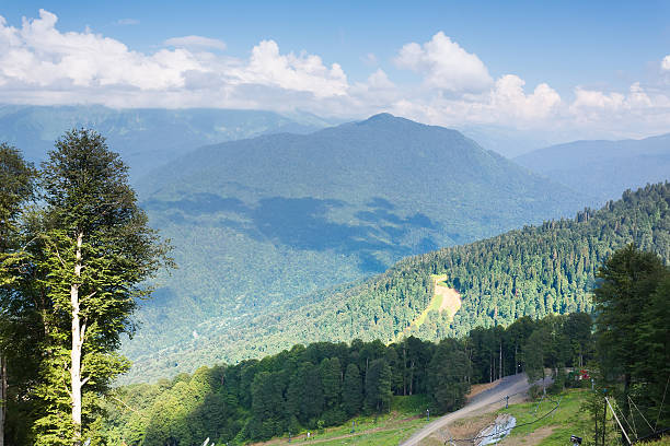 Mountain landscape Rosa Khutor in Krasnaya Polyana in the summer stock photo