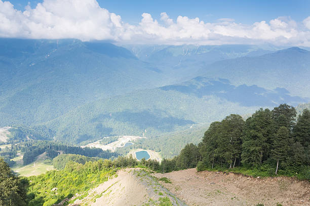 Mountain landscape Rosa Khutor in Krasnaya Polyana in the summer stock photo