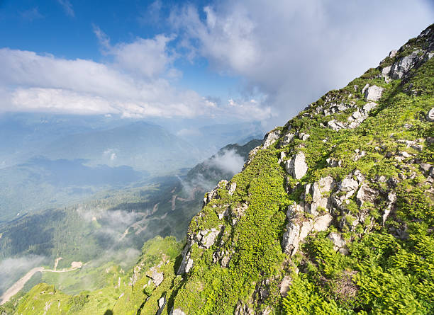 Mountain landscape Rosa Khutor in Krasnaya Polyana in the summer stock photo