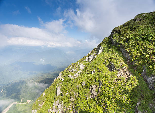 Mountain landscape Rosa Khutor in Krasnaya Polyana in the summer stock photo