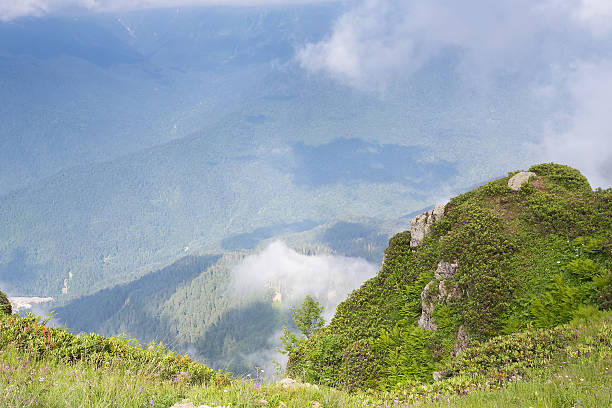 Mountain landscape Rosa Khutor in Krasnaya Polyana in the summer stock photo