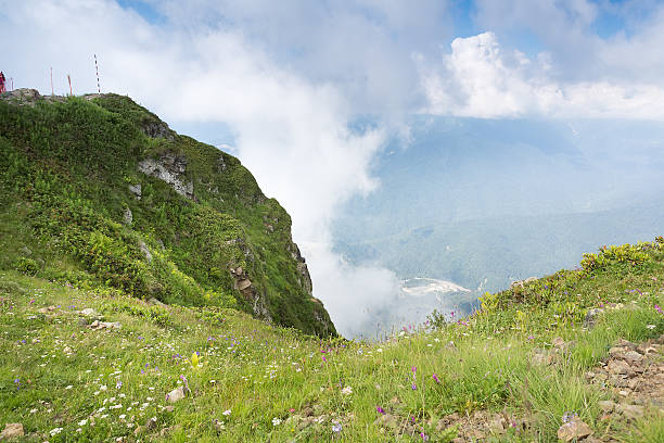 Mountain landscape Rosa Khutor in Krasnaya Polyana in the summer stock photo