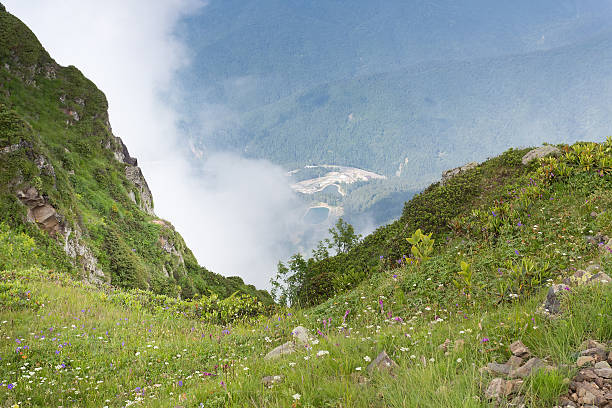 Mountain landscape Rosa Khutor in Krasnaya Polyana in the summer stock photo