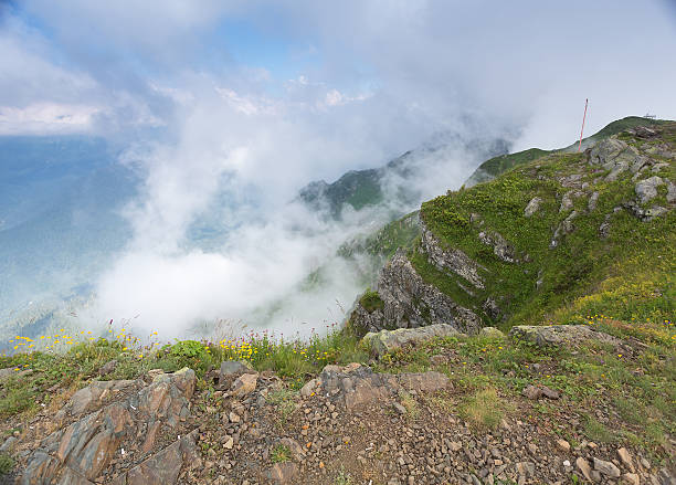 Mountain landscape Rosa Khutor in Krasnaya Polyana in the summer stock photo