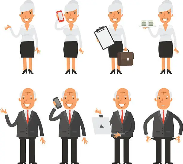 Vector illustration of Set characters old business woman businessman