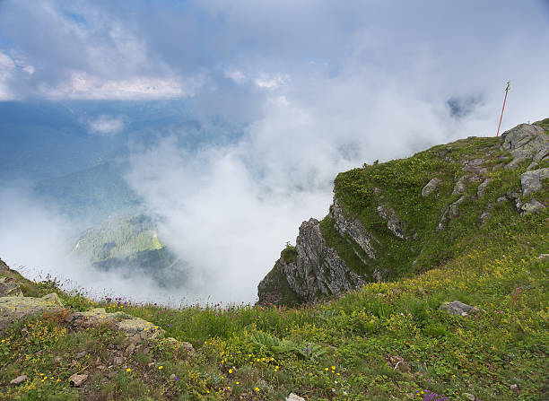 Mountain landscape Rosa Khutor in Krasnaya Polyana in the summer stock photo