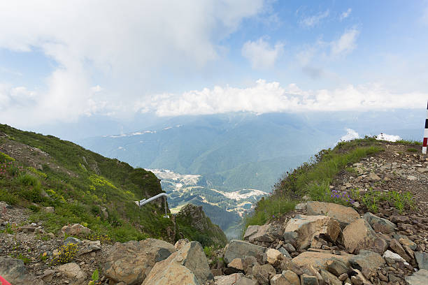 Mountain landscape Rosa Khutor in Krasnaya Polyana in the summer stock photo