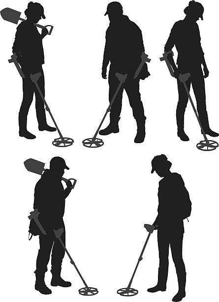 Detectorists silhouette on white background Metal Detecting silhouette on white background gold metal silhouettes stock illustrations