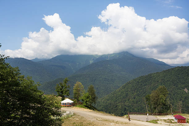 Mountain landscape Rosa Khutor in Krasnaya Polyana in the summer stock photo