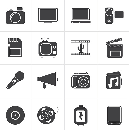 Black Multimedia and technology Icons - vector icon set