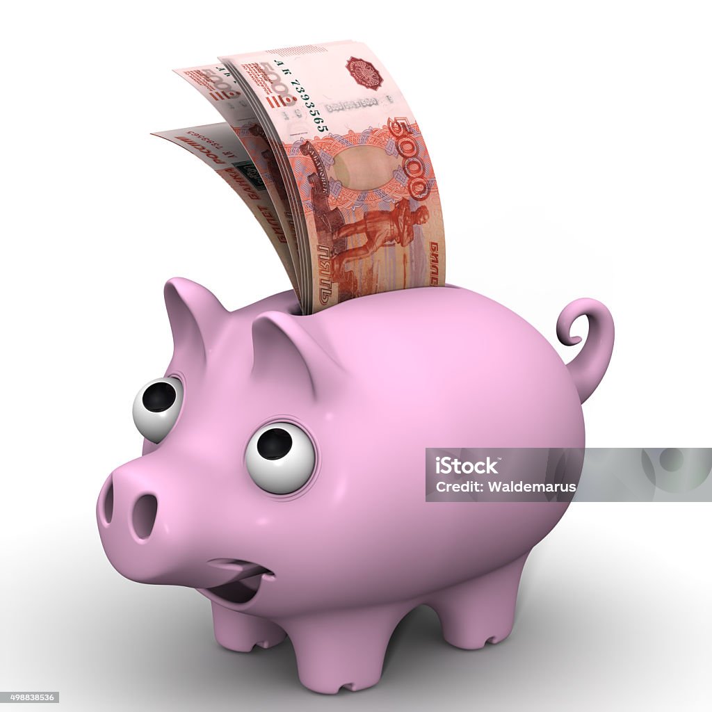 Maiale Salvadanaio A Porcellino Con Delle Banconote Di Grosso Taglio Della  Valuta Russa - Fotografie stock e altre immagini di 2015 - iStock