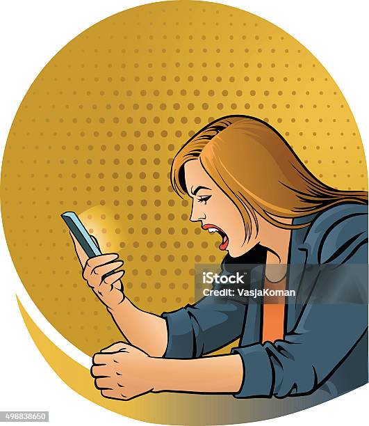 Upset Woman With Her Mobile Phone Stock Illustration - Download Image Now - Women, Furious, Shock