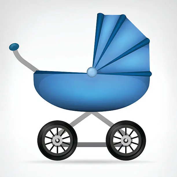 Vector illustration of boys blue stroller object isolated vector