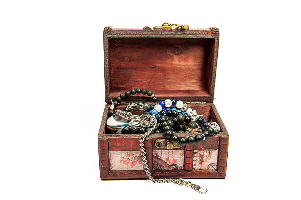 istock Wooden treasure chest filled with loot. 498842736